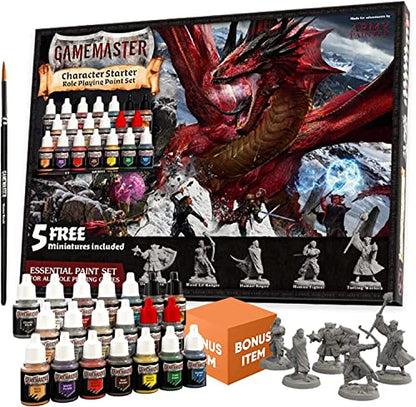 The Army Painter - DnD Miniatures Paint Set Gamemaster Character - Precise Detail Hobby Brush, 20 Warpaint 19x12ml, 12ml Brush-on Primer, 5 28mm - WoodArtSupply