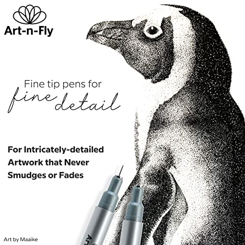 Art-n-Fly Ultra Fine Tip 003 Black Inking Pens 3 Pack with Waterproof Archival Ink Pen Fineliner - No Bleed Fine Point Pens for Bullet Journaling, Art-n-Fly