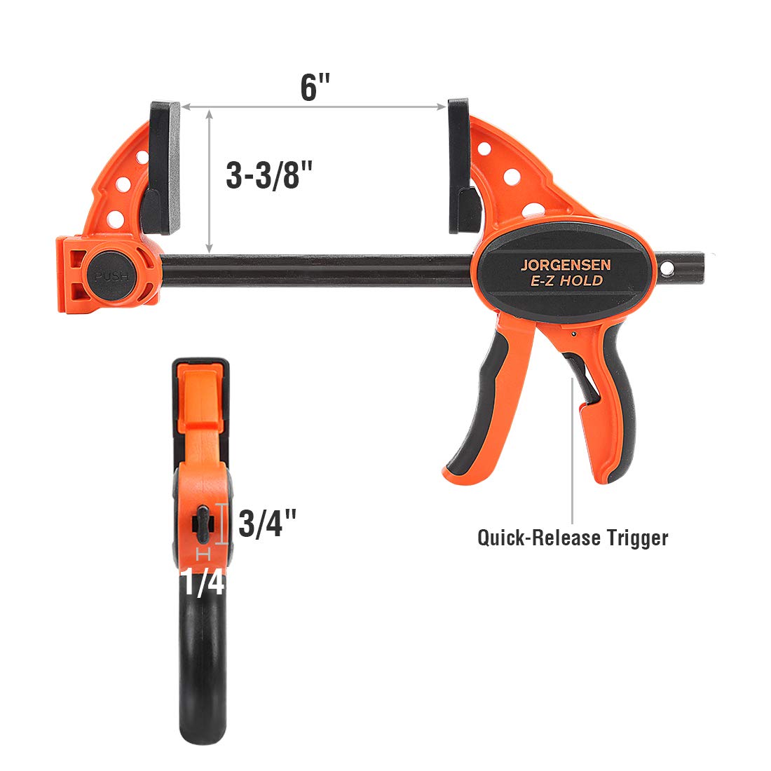 Jorgensen 6" One Hand Clamp/Spreader, 300 Lbs Clamping Force, E-Z Hold Bar Clamps Set, Medium Duty, 2-pack Jorgensen