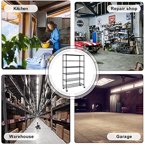 Storage Shelves 6000lbs Capacity, 6 Tier Metal Shelf on Casters 48" L×18" W×76" H Movable Heavy Duty Shelving Unit NSF Wire Shelf with Wheels for TYNB