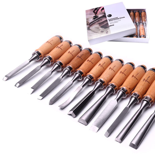 ATOPLEE 12pcs Wood Carving Chisel Set for Woodworking, Professional Wood Gouge Tools with Premium Case and Roll Up Bags for Carpenter Craftsman Gift - WoodArtSupply