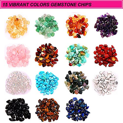 600PCS Crystal Stone Beads for Jewelry Making, Natural Chip Stone Beads 5-8mm Irregular Gemstones Multicolored Rock Loose Beads for Ring, Earrings,
