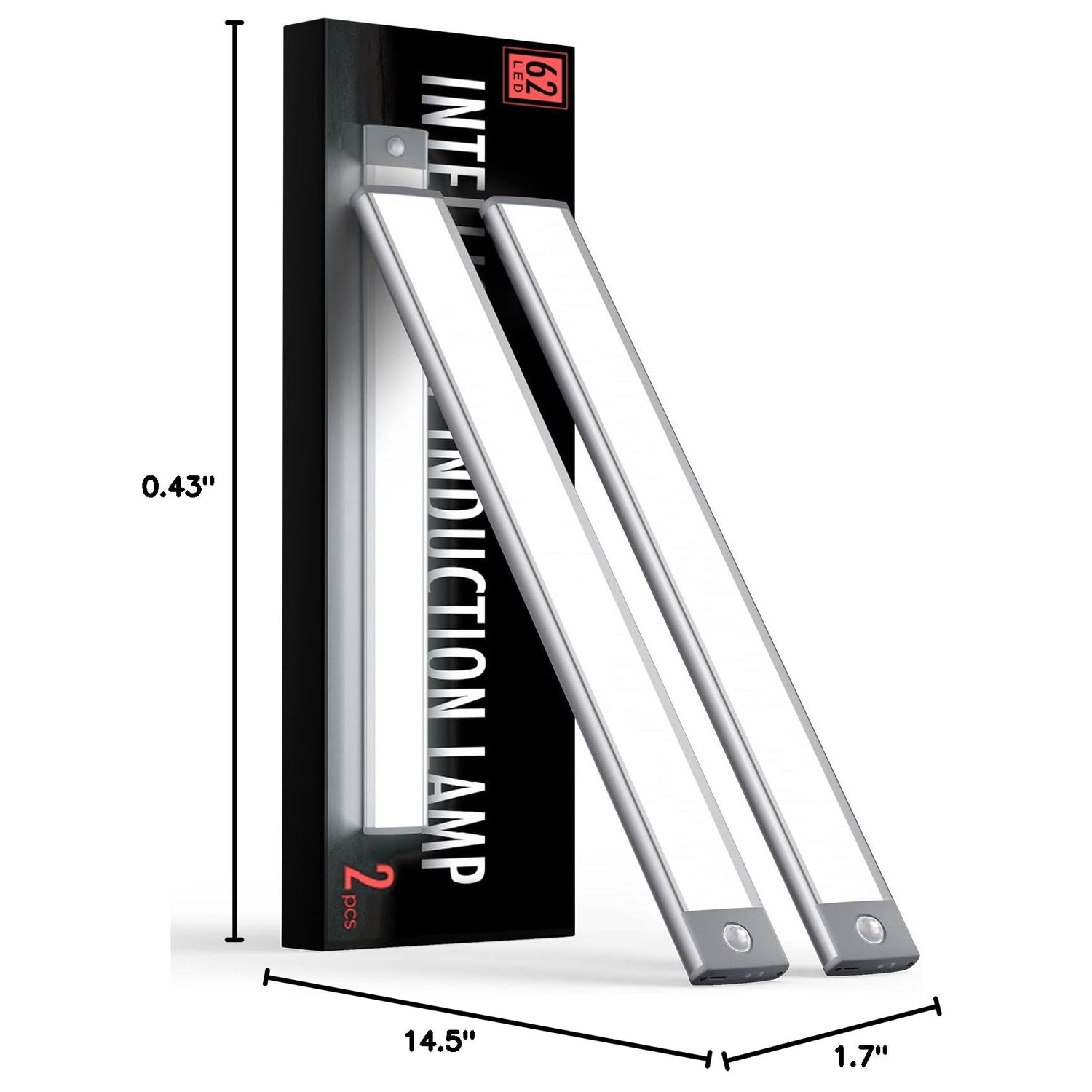 YIGER 2 Packs Under Cabinet Lights, 2000mAh Rechargeable 62 LED White Lighting, Wireless Motion Sensor Light Indoor,4 Modes Night Light, Stick-On YIGER