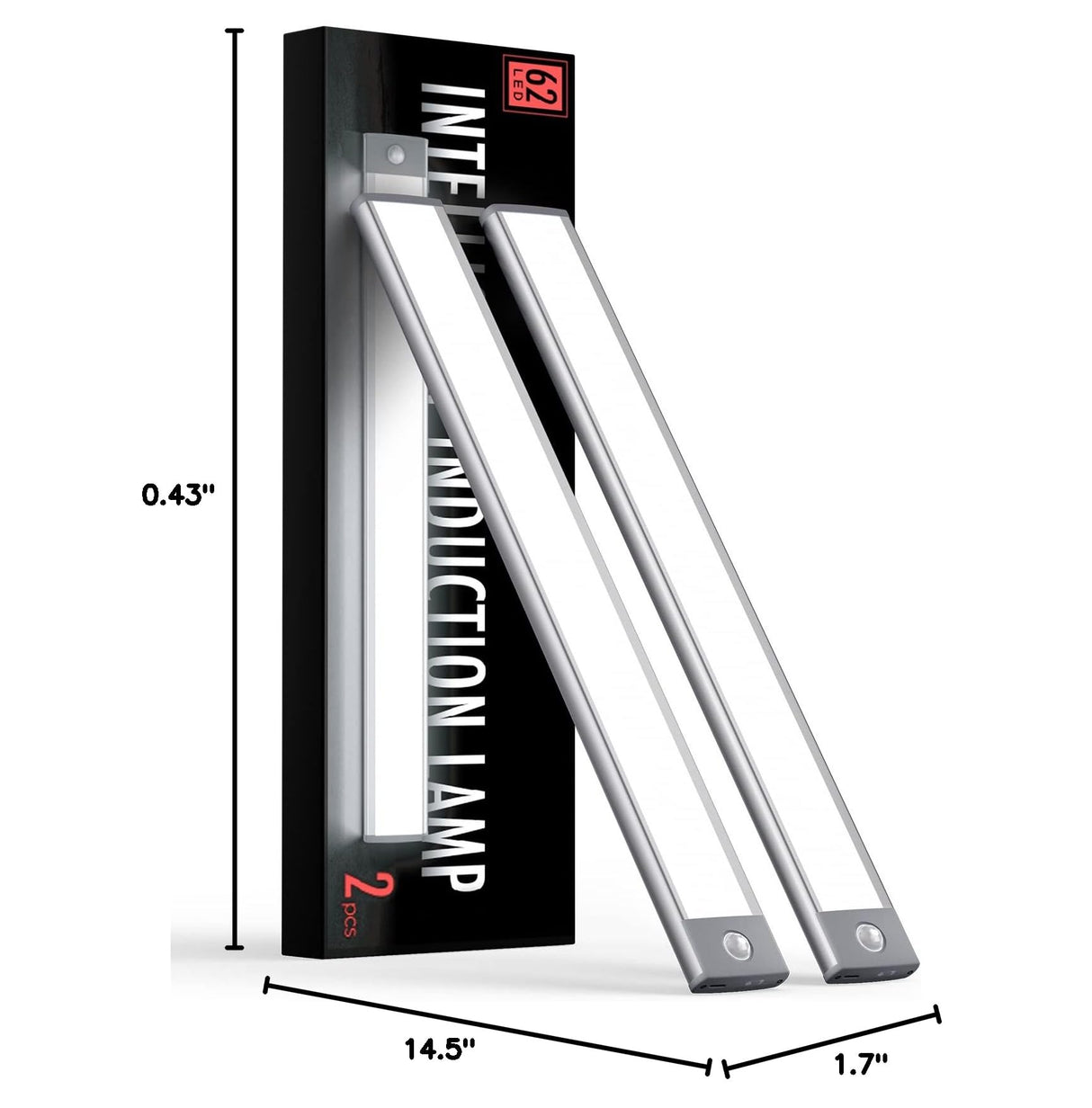 YIGER 2 Packs Under Cabinet Lights, 2000mAh Rechargeable 62 LED White Lighting, Wireless Motion Sensor Light Indoor,4 Modes Night Light, Stick-On YIGER