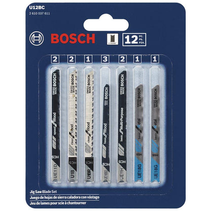 BOSCH U12BC 12-Piece U-Shank Jigsaw Blade Assorted Set Ideal for Thin-Metal Cutting and Wood Applications