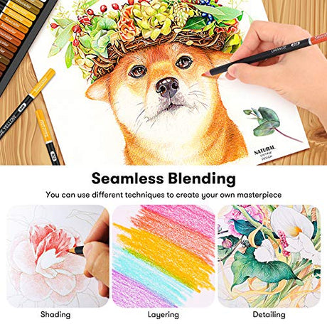 Soucolor 180-Color Artist Colored Pencils Set for Adult Coloring Books, Soft Core, Professional Numbered Art Drawing Pencils for Sketching Shading Soucolor