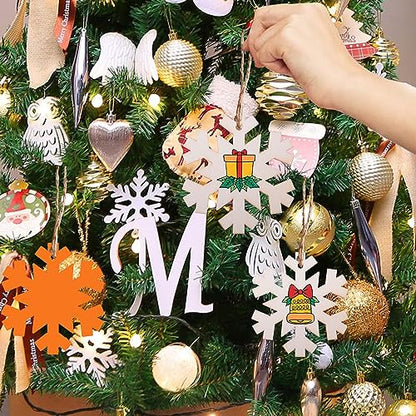 50pcs Wooden Ornaments Unfinished with Hole Wooden DIY Christmas Ornaments Hanging Decorations DIY Crafts Holiday Supplies (Wooden Snowflake Cutouts)