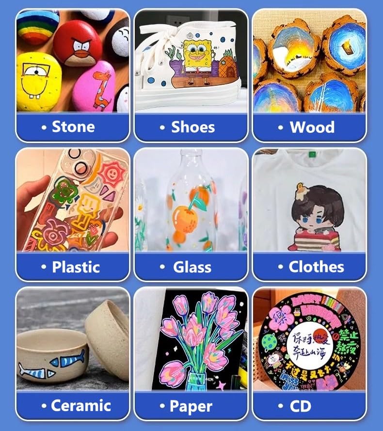 Arhomet White Acrylic Paint Markers, 6 Pack Dual Tip Double-Sided Acrylic Water-Based Paint Pens for Stone, Glass, Ceramic, Easter Egg, Metal, Wood, Arhomet