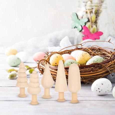 TEHAUX 20pcs Unfinished Wooden Trees, Blank Wooden Peg Dolls 5 Shape Mini Wooden Xmas Tree Craft Natural Small Wooden Tree for Arts Carfts Painting TEHAUX