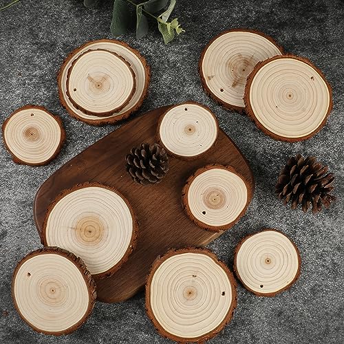 SENMUT Unfinished Wood Slices 30pcs 2.8"-3.0" Wood Circles for Crafts, Predrilled Natural Wood Rounds, Wooden Discs Perfect for DIY, Artistic - WoodArtSupply