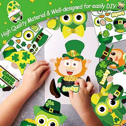 30 PCS St. Patrick Day Craft Kits for Kids DIY Leprechauns Shamrock Owl Gnome Sticker Craft Ornament St. Patrick Art Craft for Party Home Class