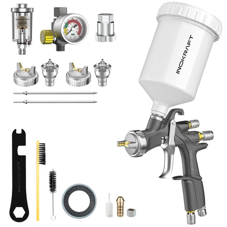 InoKraft D1 LVLP Air Spray Gun Premium Kit, Easy to Use, Paint Gun for Cars & House DIY Painting, 1.3/1.5/1.7mm Nozzles, with Paint Sprayer InoKraft