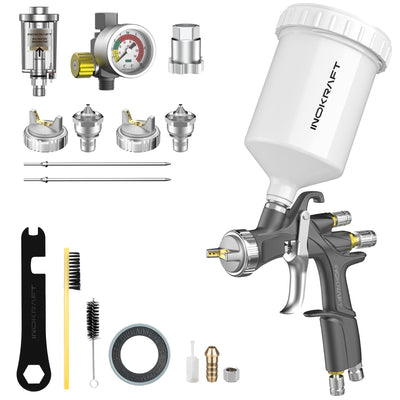 InoKraft D1 LVLP Air Spray Gun Premium Kit, Easy to Use, Paint Gun for Cars & House DIY Painting, 1.3/1.5/1.7mm Nozzles, with Paint Sprayer