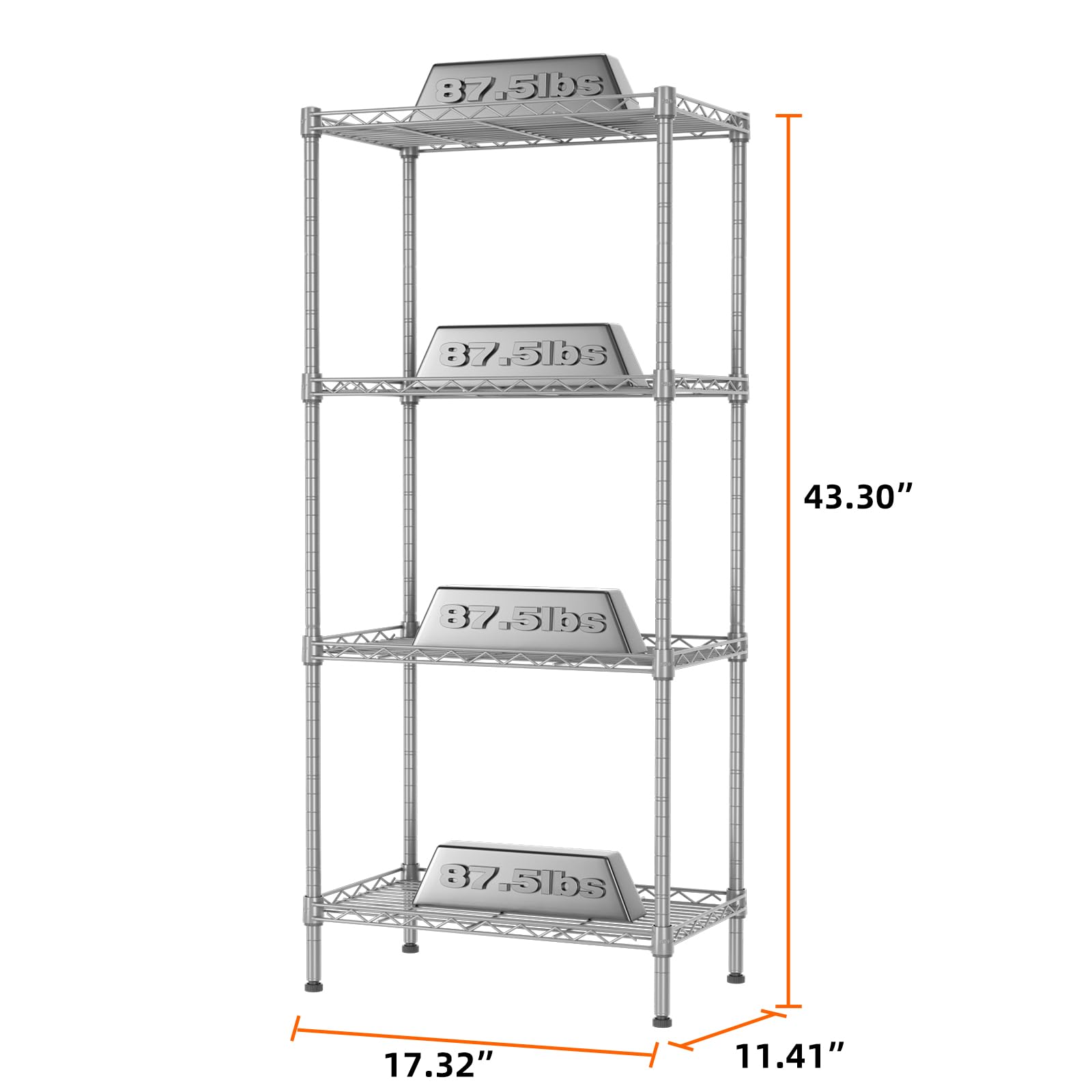 SINGAYE 4 Tier Shelf Adjustable Storage Shelf Wire Shelving,350LBS Load Capacity,Metal Storage Rack for Kitchen Office Home Storage Pantry - WoodArtSupply