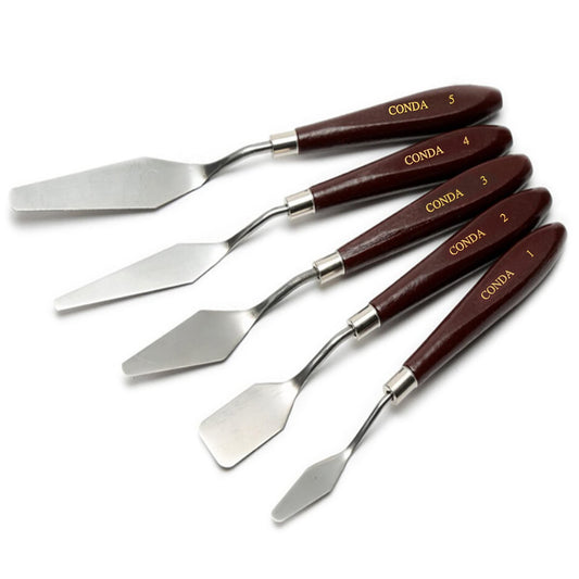 CONDA Palette Knife Painting Stainless Steel Spatula Palette Knife Oil Paint Metal Knives Wood Handle (Red 5 Piece) - WoodArtSupply