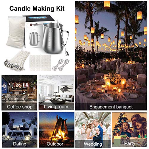 Candle Making Kit Supplies,DIY Craft Tools Including Candle Make Pouring Pot, Sticker, 3-Hole Wicks Holder, Natural Soy Wax and Spoon