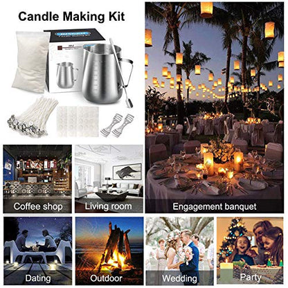 Candle Making Kit Supplies,DIY Craft Tools Including Candle Make Pouring Pot, Sticker, 3-Hole Wicks Holder, Natural Soy Wax and Spoon