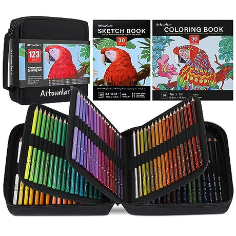 Artownlar Premium120 Colored Pencils, Coloring Book and Sketchbook | Vibrant Color Artists Soft Core | Drawing Sketching Shading for Adults Beginners Artownlar