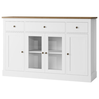HOSTACK Sideboard Buffet Cabinet with Storage, 55" Large Kitchen with 3 Drawers Glass Doors, Modern Farmhouse Coffee Bar Cabinet, Wood Buffet Table