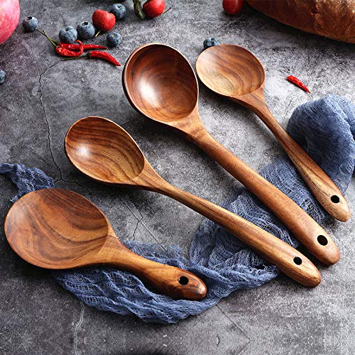 Wooden Utensils Set for Kitchen, Messon Handmade Natural Teak Cooking Spoons Wooden Spatula for Nonstick Cookware (7 sets) Messon
