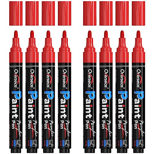Overseas Red Paint Pens Paint Markers - Permanent Acrylic Markers 8 Pack, Water-Based, Quick Dry, Waterproof Paint Marker Pen for Rock, Wood, Overseas