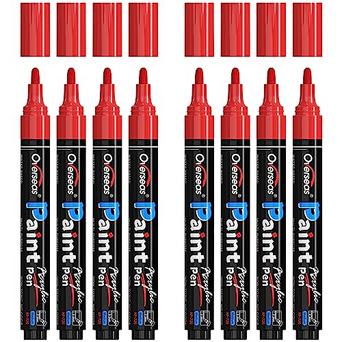 Overseas Red Paint Pens Paint Markers - Permanent Acrylic Markers 8 Pack, Water-Based, Quick Dry, Waterproof Paint Marker Pen for Rock, Wood,