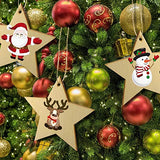 obmwang 50 Pieces Natural Wooden Star Cutouts Unfinished Predrilled Wooden Star Embellishments with Natural Twine for Christmas, DIY Craft, Party obmwang