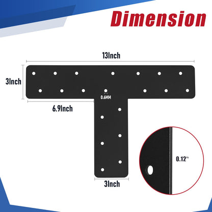 XIHUWZ 4 Pcs T Post Bracket,13"x3"T Flat Mending Plate Joining Brackets, Connecting Brackets, T Shape Strap Plate Fit 4x4,6x6 for Repair