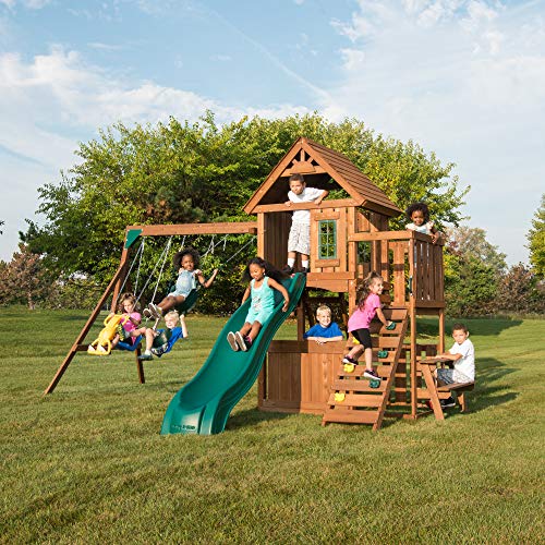 Swing-N-Slide WS 8348 Tioga Fort Swing Set, Wood - WoodArtSupply