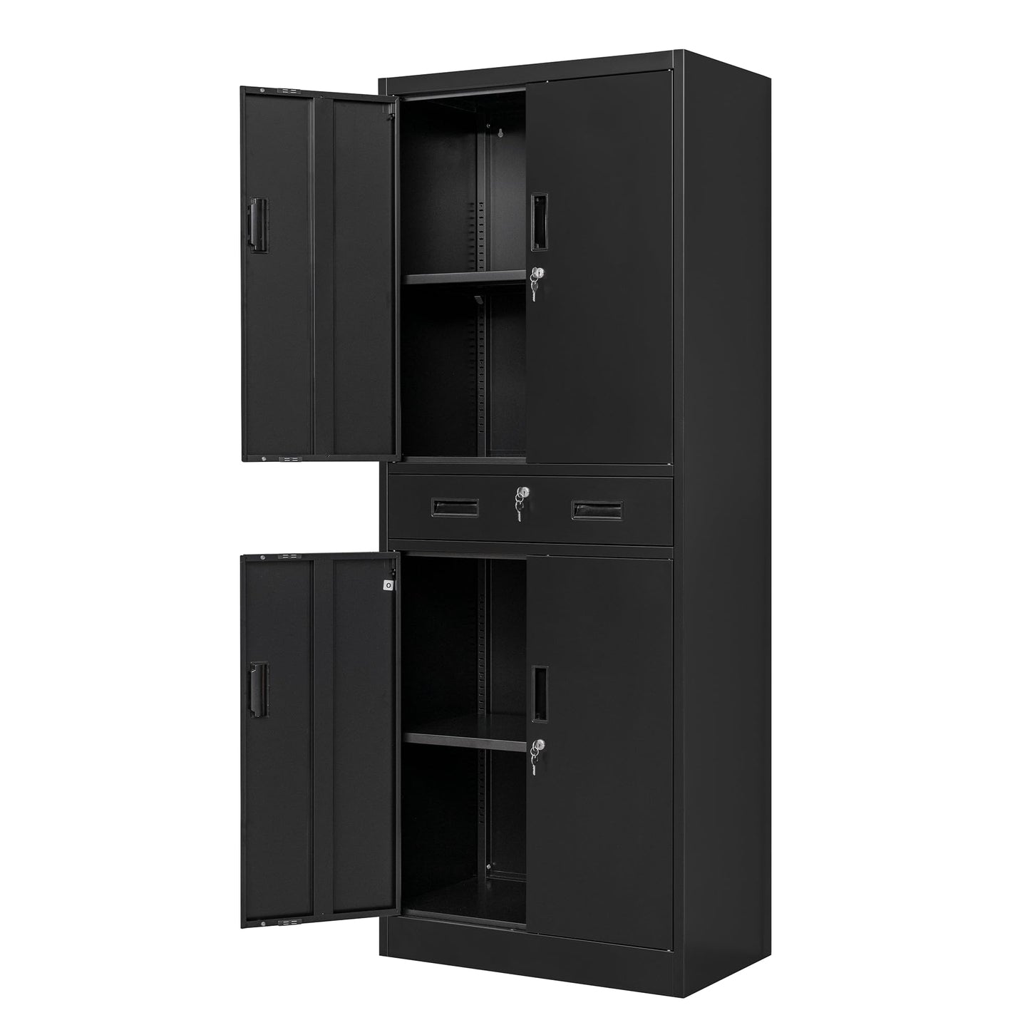 CJF Metal Storage Cabinets with Drawer and Adjustable Shelves, Lockable Storage Cabinet for Pantry Home Office Garage Kitchen Living Dining Room - WoodArtSupply