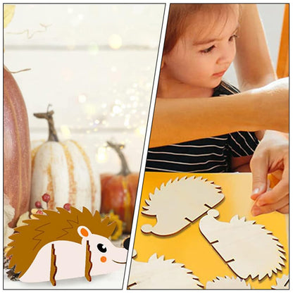 Abaodam Unfinished Wood Hedgehog Cutouts DIY Blank Woodland Forest Animal Wood Slices for Christmas Party Favor Supplies Gifts