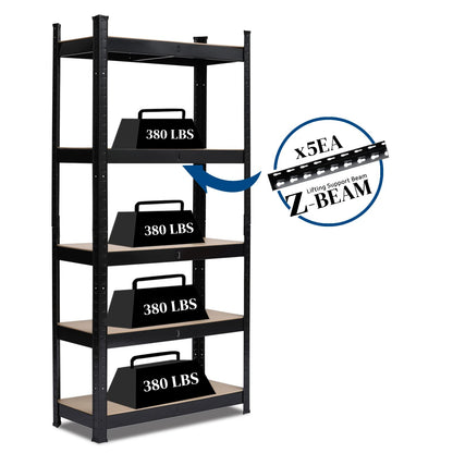 Karl home Garage Shelving Heavy-Duty, 5-Tiers Wide Size Adjustable Metal Shelving Unit Utility Rack Organization for Garage Pantry Basement, - WoodArtSupply