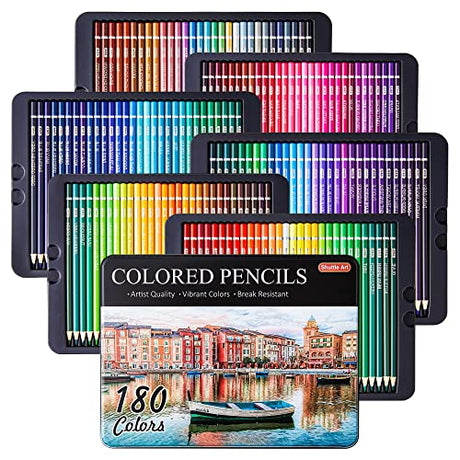 Shuttle Art 180 Colored Pencils, Soft Core Coloring Pencils Set with 4 Sharpeners, Professional Color Pencils for Artists Kids Adults Coloring Shuttle Art