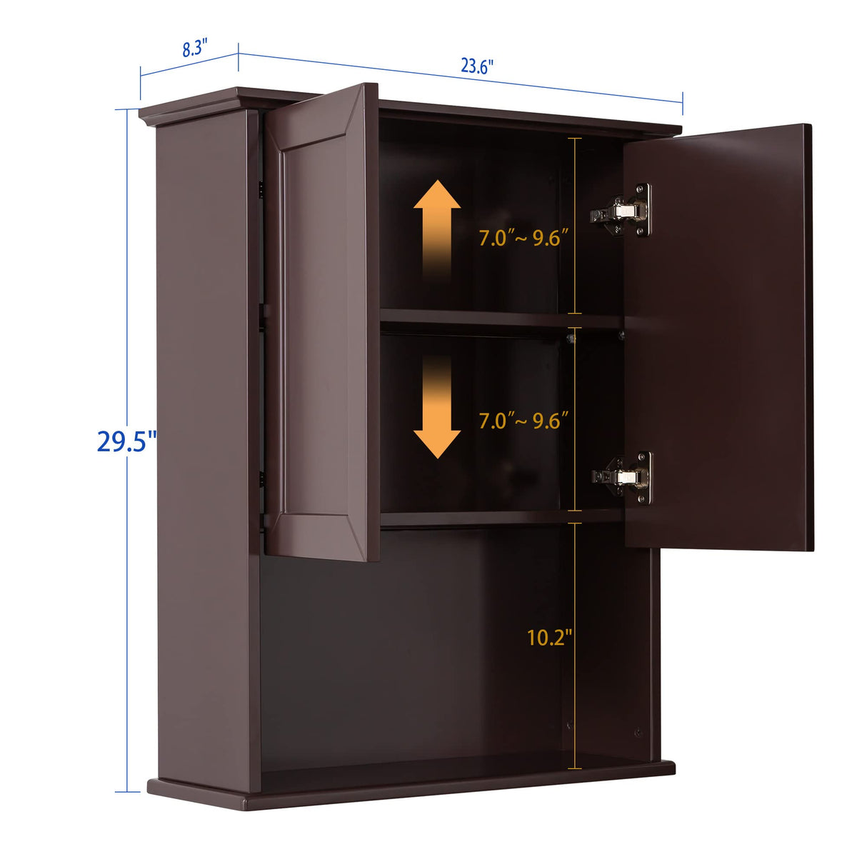 VANIRROR Brown Wall-Mounted Bathroom Cabinet with Adjustable Shelf and Stylish Design VANIRROR