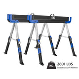 Prostormer Saw Horses 2 Pack Folding, Portable Heavy Duty Sawhorse with 2601 lbs Weight Capacity Per Pair, Adjustable Legs, Easy Carry Handle - Ideal Prostormer