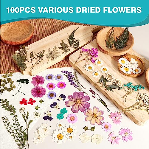 Resiners 100Pcs Dried Pressed Flowers for Resin Molds, Real Pressed Flowers Dry Leaves Kit for Art Crafts Resin Jewelry Making Scrapbook Supplies Resiners
