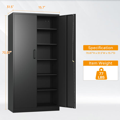 STANI Metal Storage Cabinet, Locking Metal Storage Cabinet with 4 Adjustable Shelves, 71”H×32”W×16”D Tall Metal Storage Cabinet for STANI