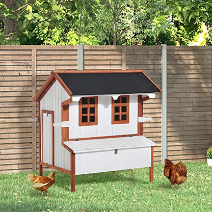 PawHut 47" Chicken Coop Wooden Chicken House Rabbit Hutch Raised Poultry Cage Portable Hen Pen Backyard with Nesting Box and Handles