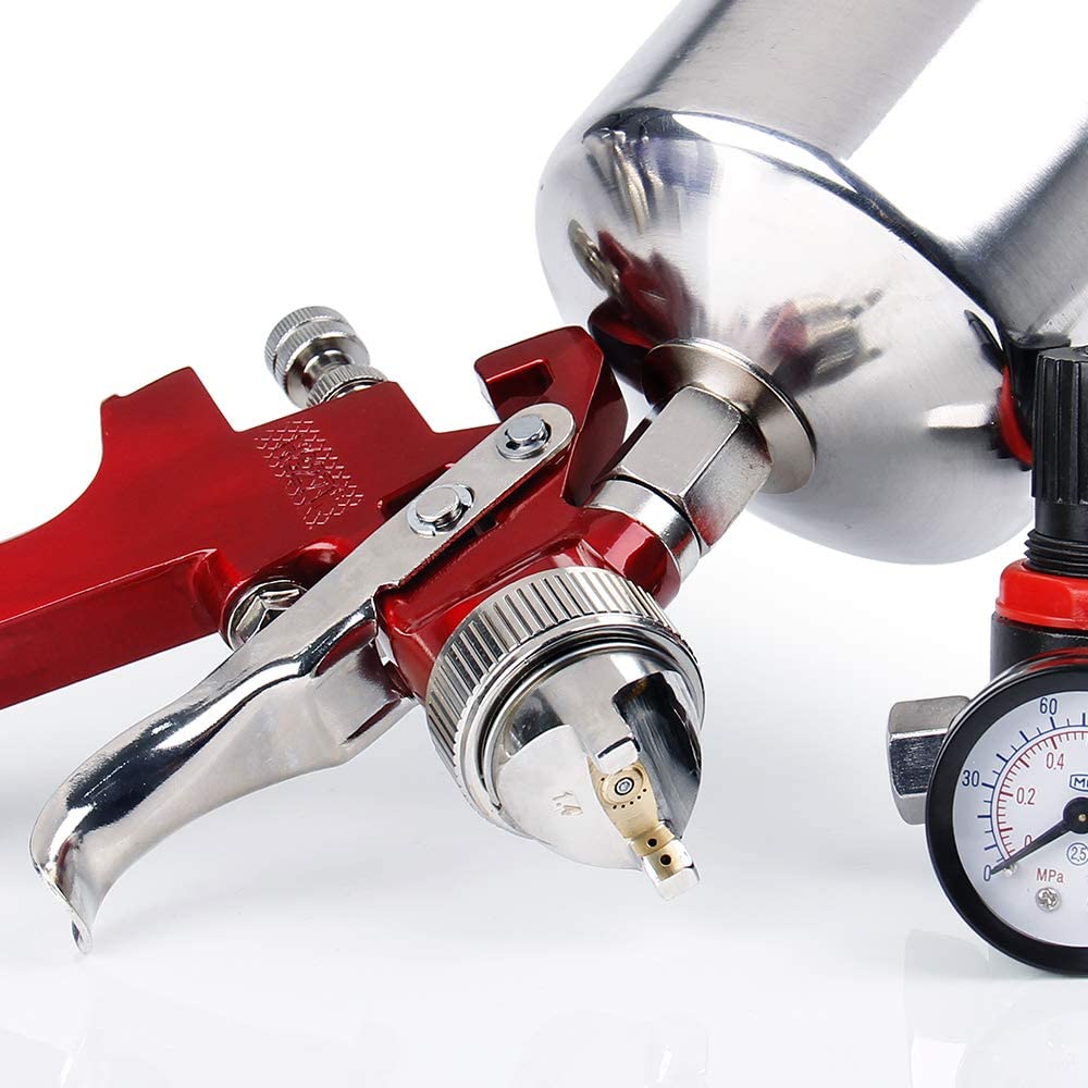 BANG4BUCK High Performance HVLP Gravity Feed Spray Gun with 1.4mm 1.7mm 2.5mm Fluid Tips, 1000cc Aluminum Cup for Auto Paint, Primer, Clear/Top Coat B4B BANG 4 BUCK