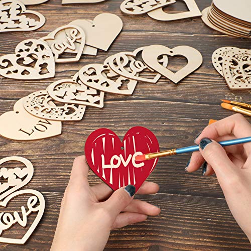 80 Pieces Valentine's Unfinished Heart Shaped Wood Slices Pre-drilled DIY Heart Slices Wooden Heart Ornaments with Natural Twine (3 x 3 Inches, Wood - WoodArtSupply