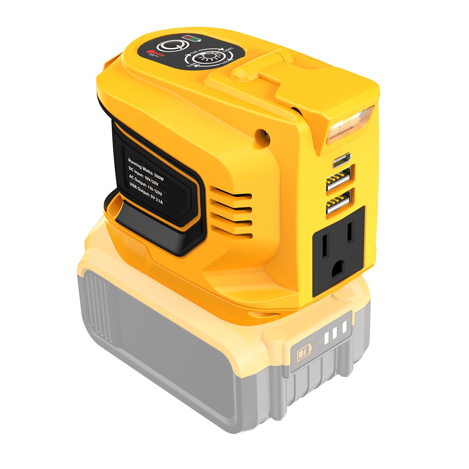 200W Portable Power Inverter for DeWALT 20V,Ecarke Outdoor Generato Battery Converter with 2 USB&LED&AC Battery Powered Outlet,Convert DC 18V/20V to - WoodArtSupply