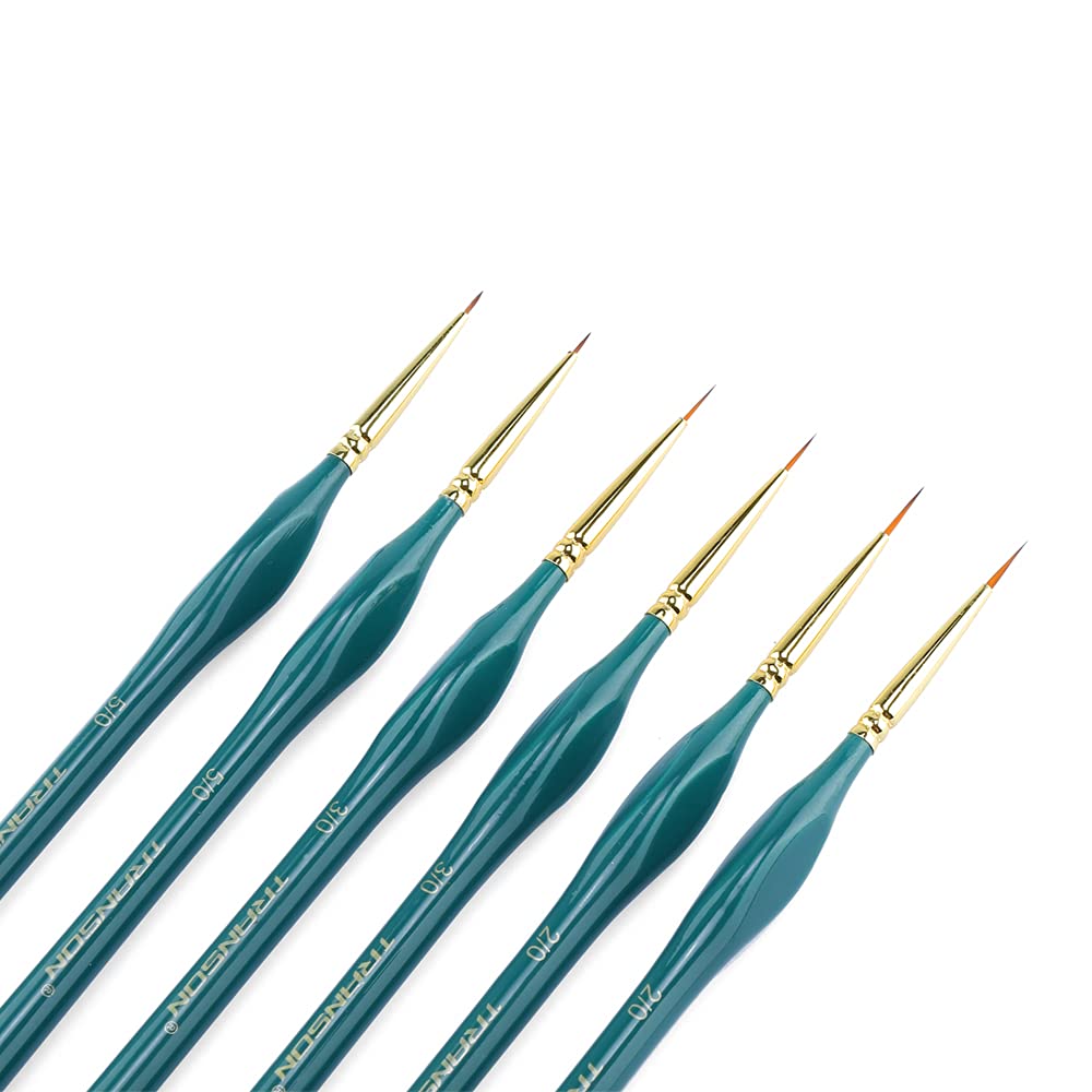 Transon Detail Thin Paint Brush Set 6pcs for Model Minature Craft and Art Painting Green TRANSON