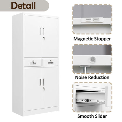 CJF Metal Storage Cabinet with Adjustable Shelves and Drawers, Locking Pantry Storage Cabinet for Office, Garage, Home, School, Utility (White) - WoodArtSupply