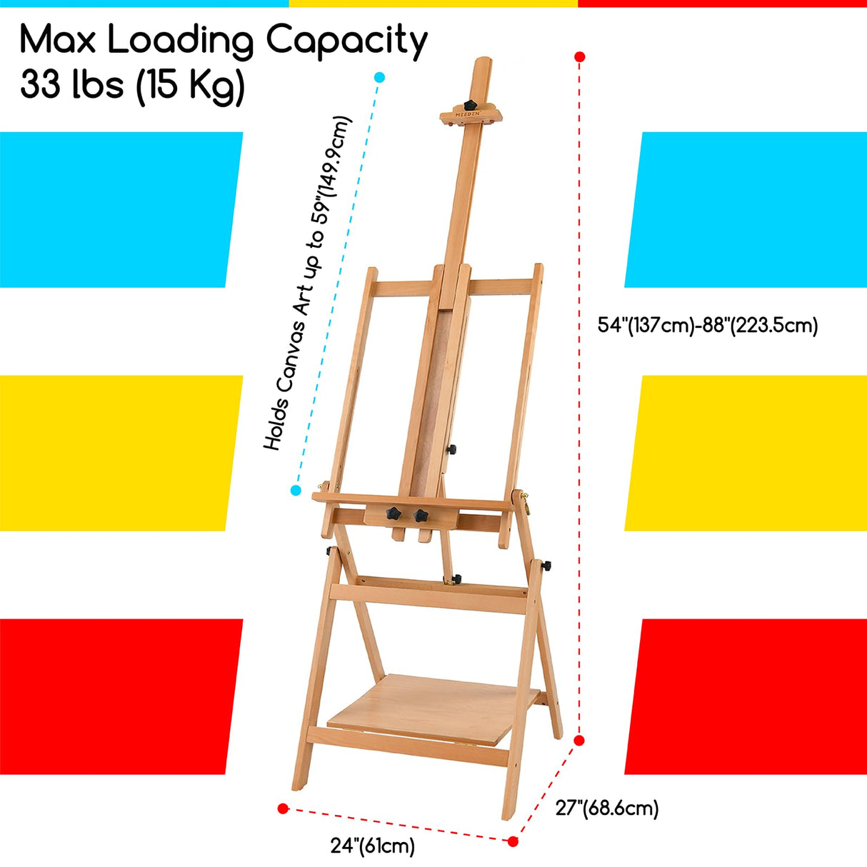 MEEDEN Large Studio Artist Easel, Adjustable Studio Painting Easel, Solid Beechwood H Frame Easel, Display Art Easel for Watercolor, Acrylic, Oil MEEDEN