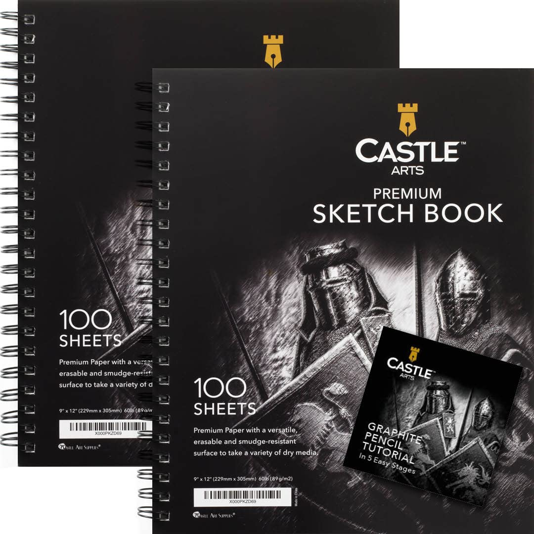 Castle Art Supplies Premium Sketch Book 9in x 12in | Double Sketch Pad Pack | 200 Sheets of Quality 90gsm Paper | for Adult Artists and Learners | - WoodArtSupply