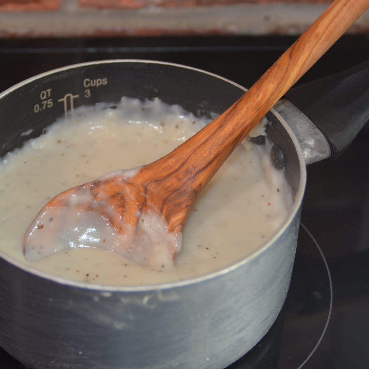 The Live Edge - Handmade Olive Wood Spoon 12" Long handle | Large Wooden Spoon for Cooking, Kitchen Utensil | Single Nonstick Wood Serving Spoons for The Live Edge