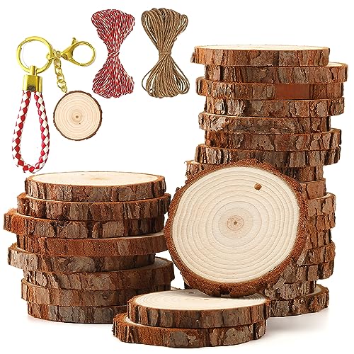 SENMUT Natural Wood Slices,Unfinished Wood Slice Kit 30pcs 2.0"-2.45" Predrilled Wood Circles for Crafts, Christmas Wood Slices for Crafts Round SENMUT