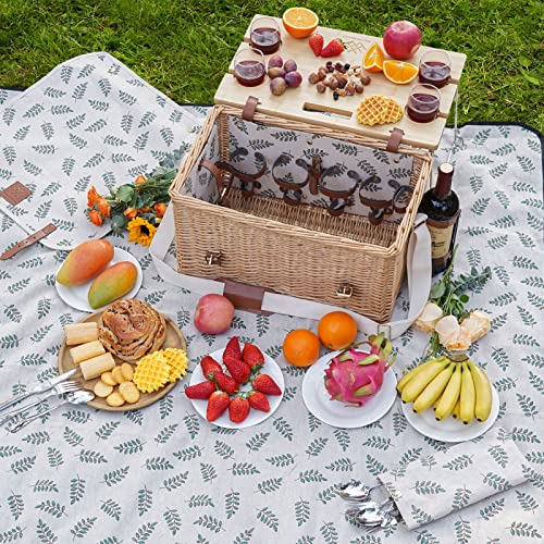 WILLOW WEAVE Picnic Basket with Table, Wine Picnic Basket Set 4, Wicker Picnic Basket for 4, Willow Hamper Service Gift Set with Blanket & Portable - WoodArtSupply