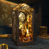 DIY Book Nook Kit Wooden Detective Agency Miniature Dollhouse Kit, Creative Bookshelf Insert Decor with Sensor LED Light, Bookend Building Hobbies 3D Hallisun