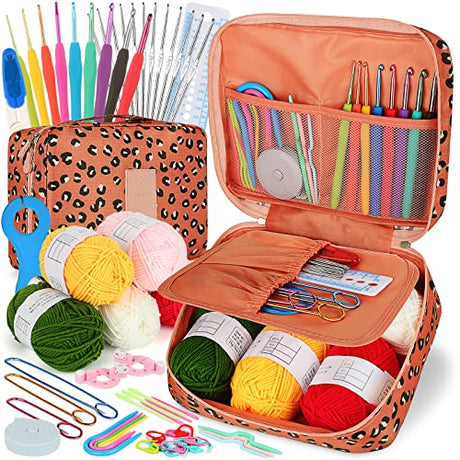 Coopay Crochet Kit Beginners Crochet Hook Set with Crochet Yarn,58PCS Portable Crochet Set Ergonomic Crochet Hooks Travel Knitting Crochet Supplies Coopay